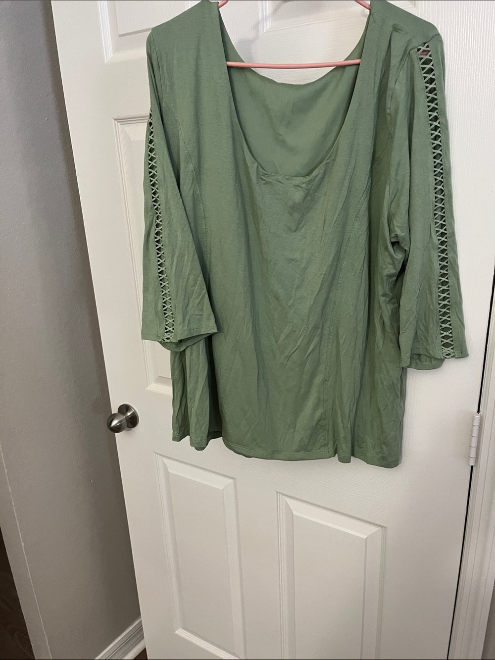 Catherines Curvy Collection Sage Green Crochet-Trim Tunic size 3X 26/28